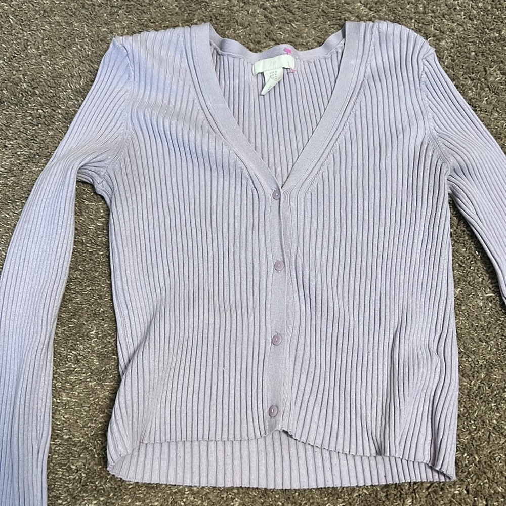 Light purple button up long cleave sweater/ cardigan size medium